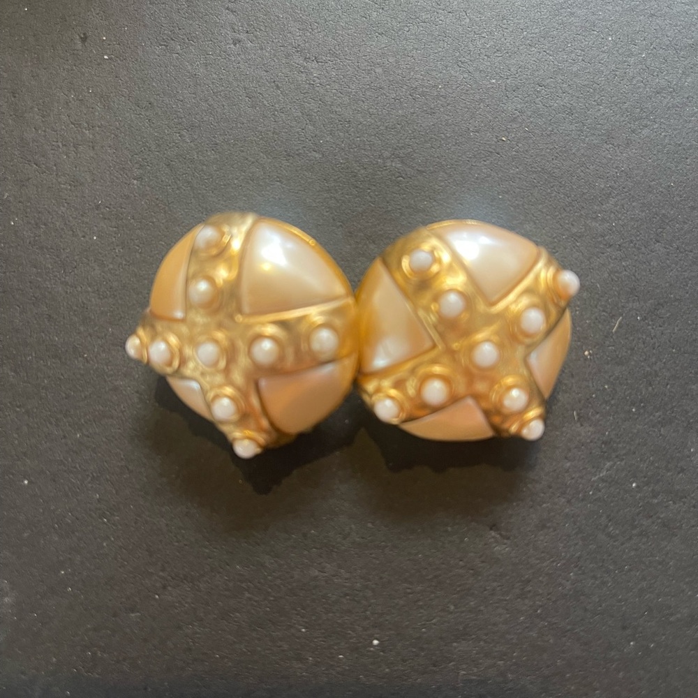 Gold and Cream Stud Earrings